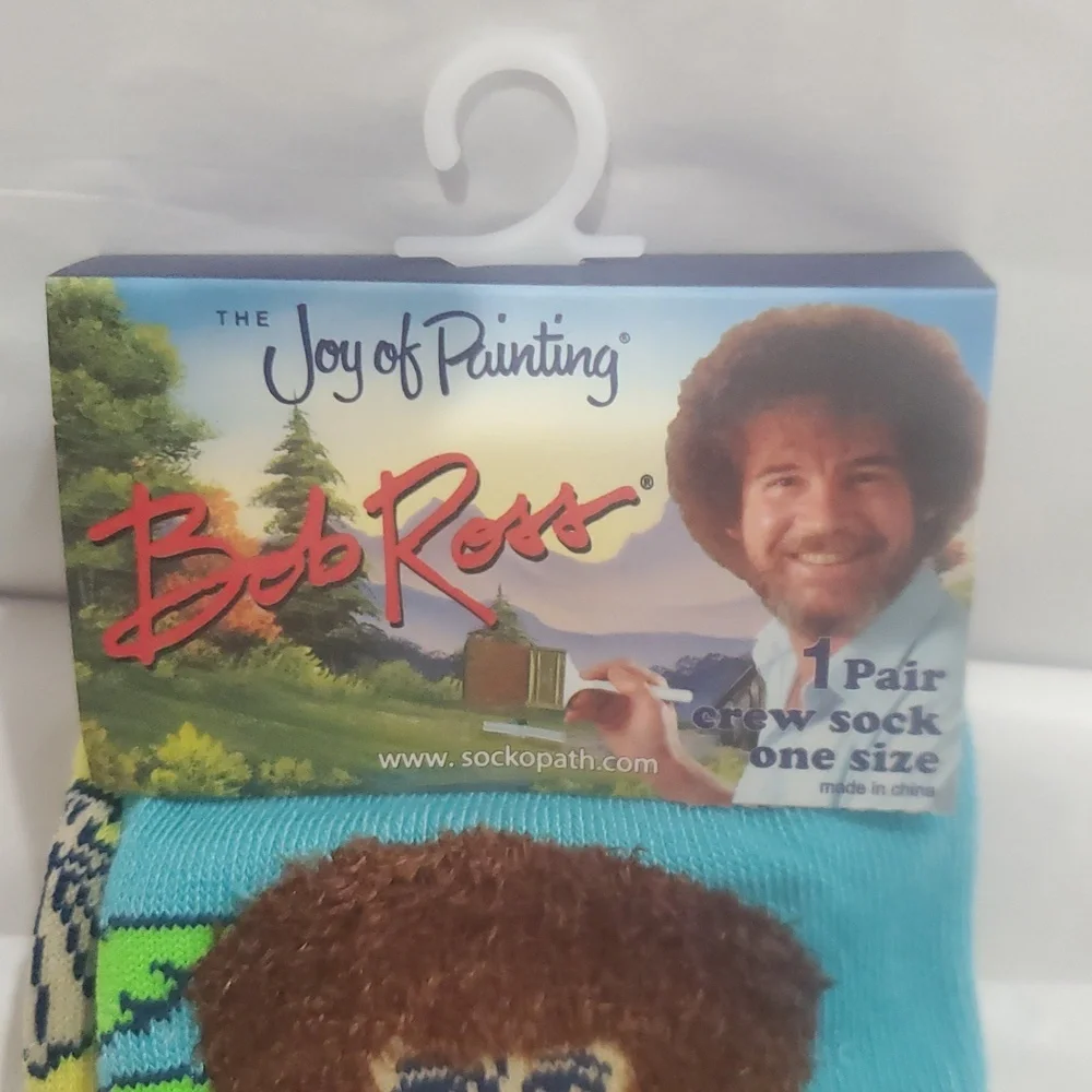 Bob Ross The Joy of Painting unisex yellow blue‎ crew socks new